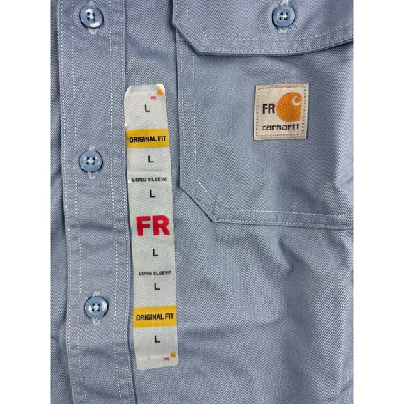 NWT Carhartt FRS160 Blue Flame Resistant Twill Work Shirt Mens L - Picture 3 of 7